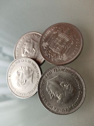 Lote 4 monedas 5 Pesetas 1949*50 Francisco Franco