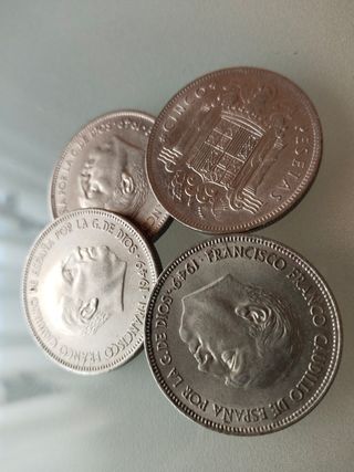 Lote 4 monedas 5 Pesetas 1949*50 Francisco Franco