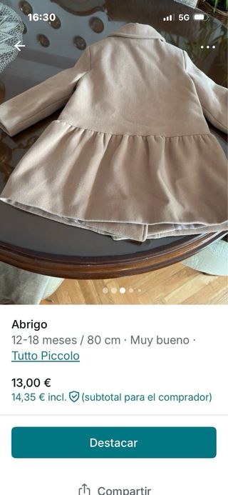Abrigo Tutto Piccolo Beige 12-18 meses
