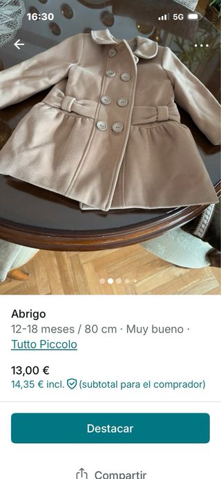 Abrigo Tutto Piccolo Beige 12-18 meses