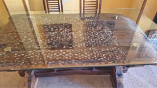 Mesa rústica madera y cristal