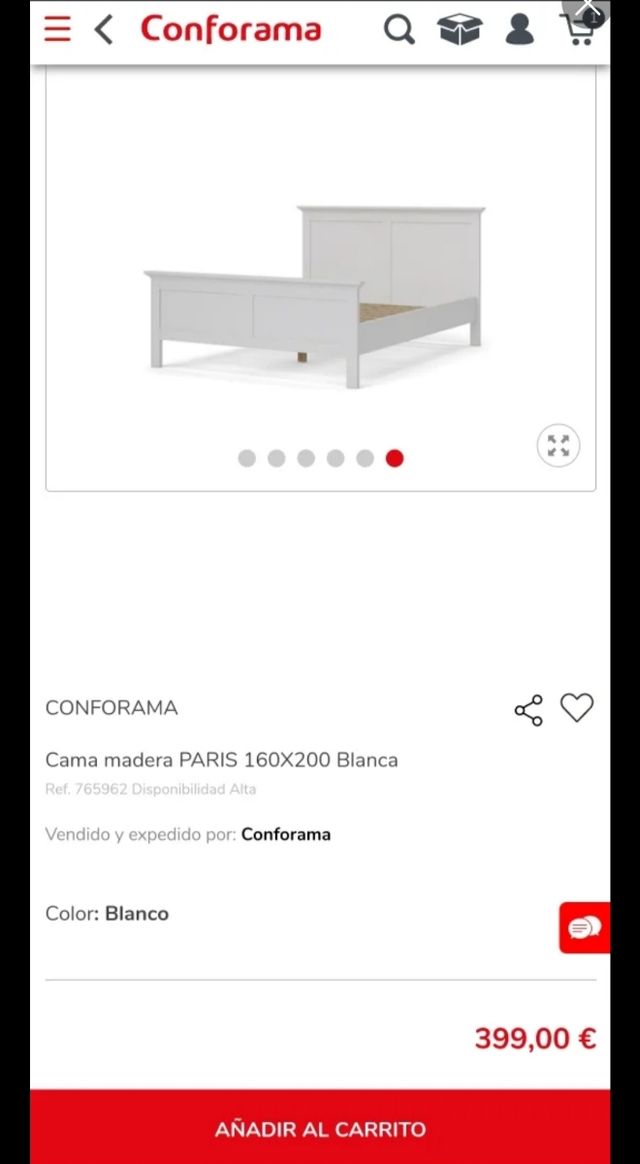 Cama Paris Conforama Blanca 160x200