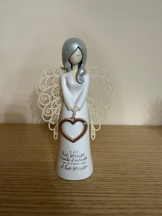 Statua Angelo Enesco Bianco Argento Cuore
