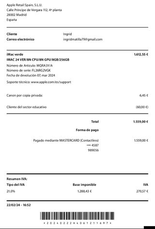 iMac M3 (2024) 8GB/256GB Verde