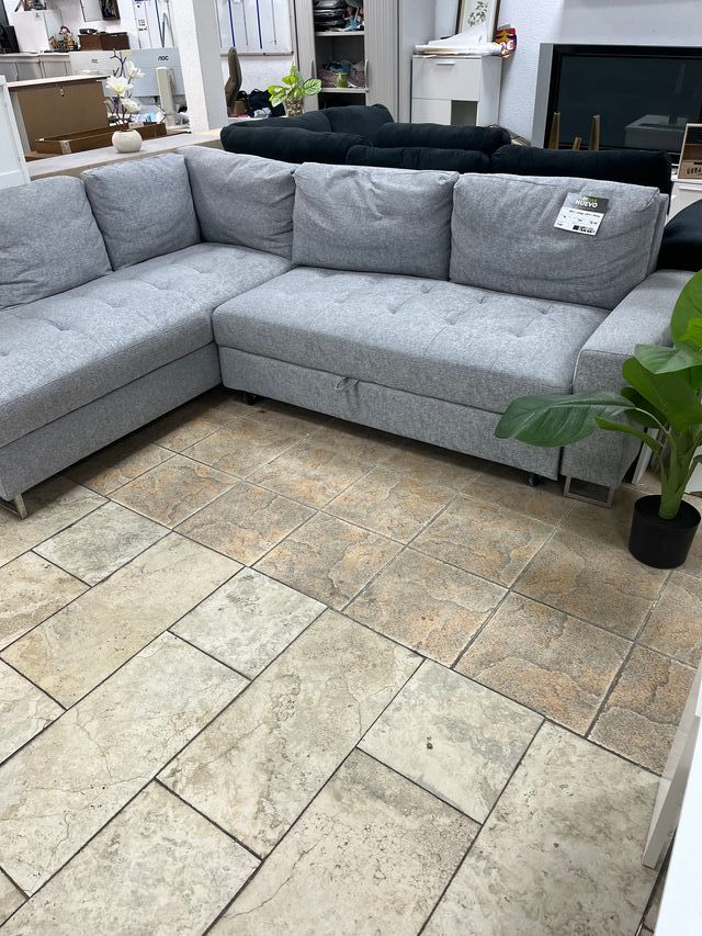 Sofá cama chaise longue en color gris tela comodo