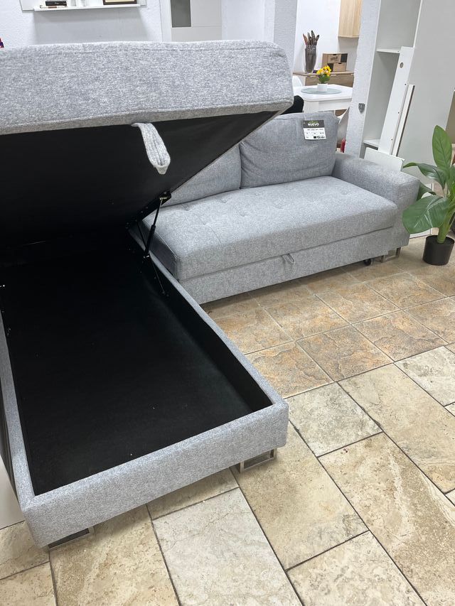 Sofá cama chaise longue en color gris tela comodo
