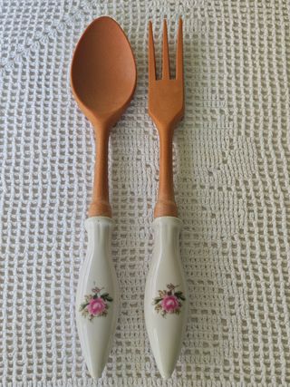 Cubiertos Ensalada Cerámica y Madera