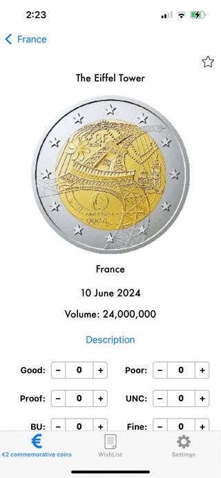 Moneda 2€ Francia Torre Eiffel 2024
