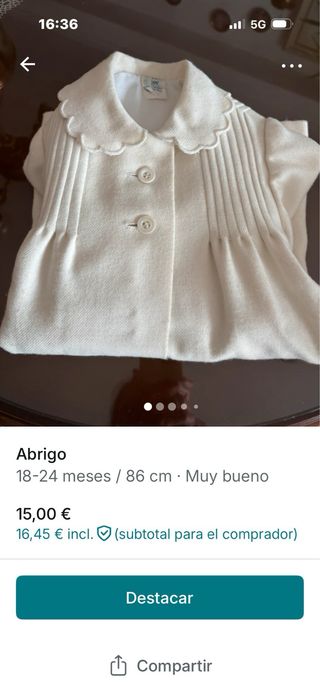 Abrigo beige bebé 18-24 meses