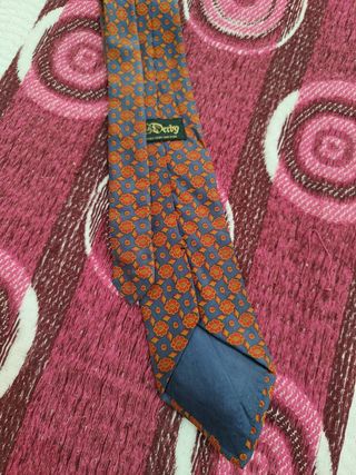 Corbata Derby Seda Italiana Flores Azul Naranja