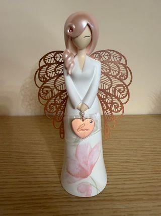 Statua Angelo Enesco Cuore Love Rosa Bianco