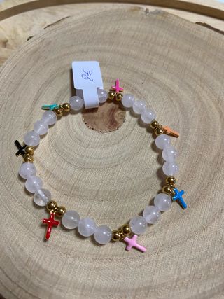 Pulsera Jade Blanco y Cruces A.Inox.