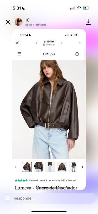 Chaqueta cuero marrón LUMEVA oversize