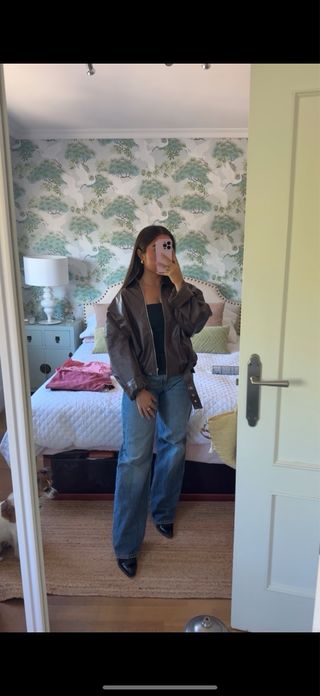 Chaqueta cuero marrón LUMEVA oversize