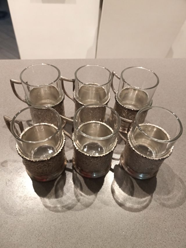 Set 6 Bicchieri Vetro con Portabicchiere Metallo