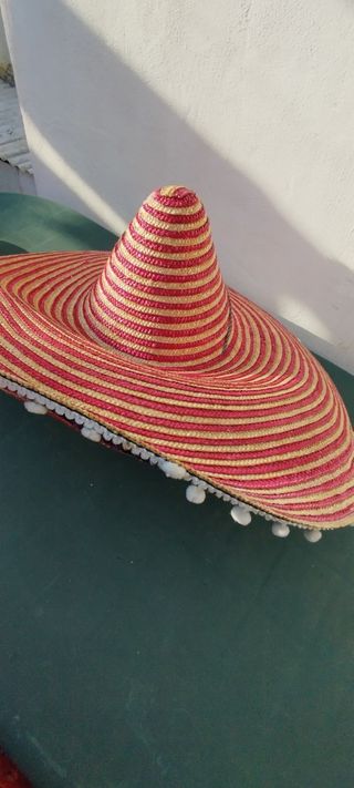 Sombrero Mexicano Rayas Rojas y Beige