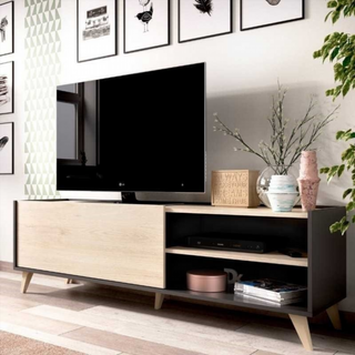 Mueble Bajo Tv. Gris Grafito y Nature