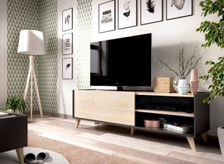 Mueble Bajo Tv. Gris Grafito y Nature