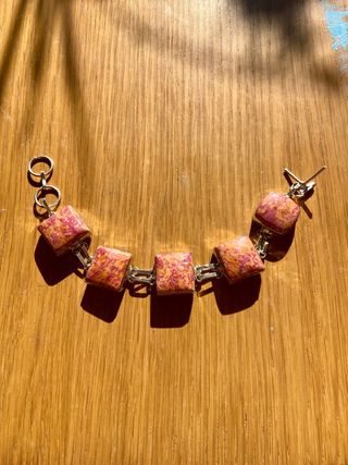 Pulsera Plata y Jaspe Rosa y Ocre
