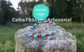Pulsera artesanal Coral Rojo y Turquesa