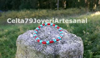 Pulsera artesanal Coral Rojo y Turquesa