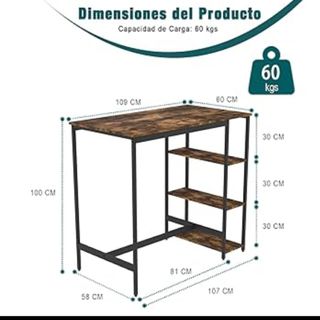 Mesa alta con estantes madera y metal