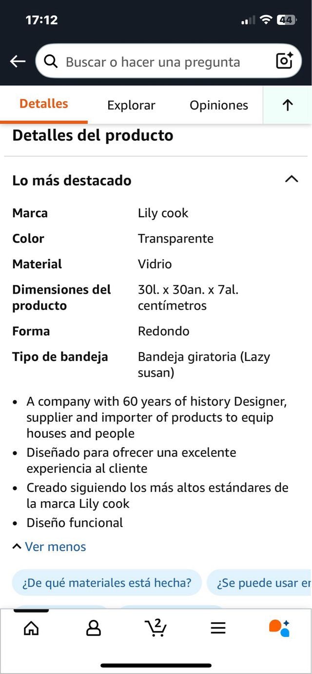 Tabuleiro giratório de vidro redondo. Ref. 81