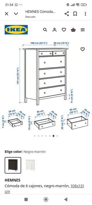 Cómoda HEMNES 6 cajones negro-marrón