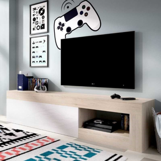 Mueble Bajo Tv Lebo. Blanco Brillo y Nature