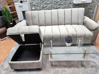 SOFA CAMA CON PUFF Y ARCON MEDIDA 210 CM COLOR GRI