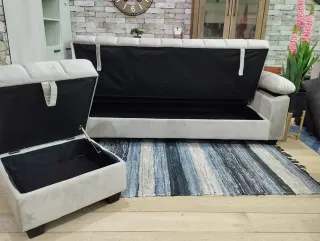 SOFA CAMA CON PUFF Y ARCON MEDIDA 210 CM COLOR GRI