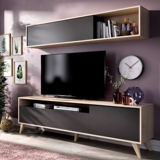Mueble de Salón Tv Bonn 180cm. Natural y Grafito