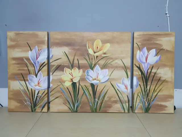 Conjunto 3 cuadros flores decorativos