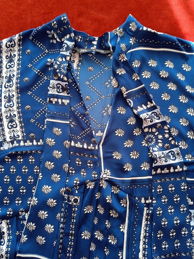 Vestido Zara Estampado Azul Talla L.