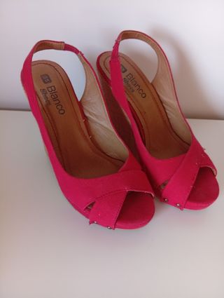 Sandalias cuña rojas Blanco