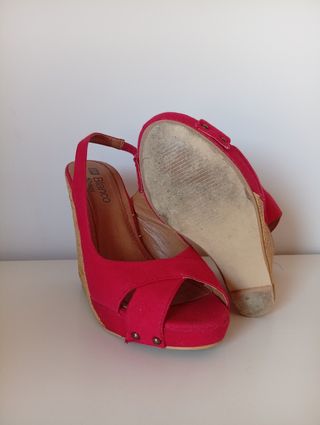 Sandalias cuña rojas Blanco
