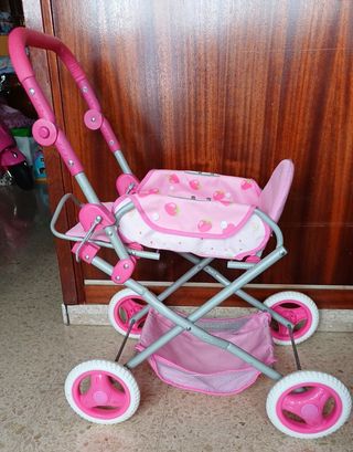 Carrito de bebé plegable de juguete rosa