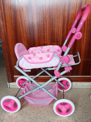 Carrito de bebé plegable de juguete rosa