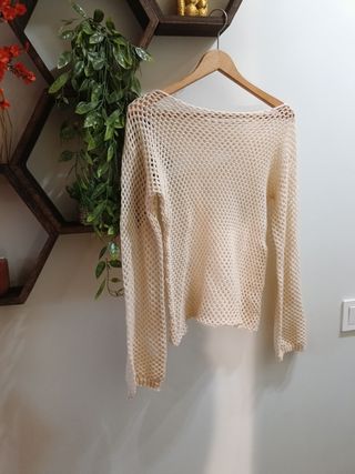 Jersey punto calado talla única beige