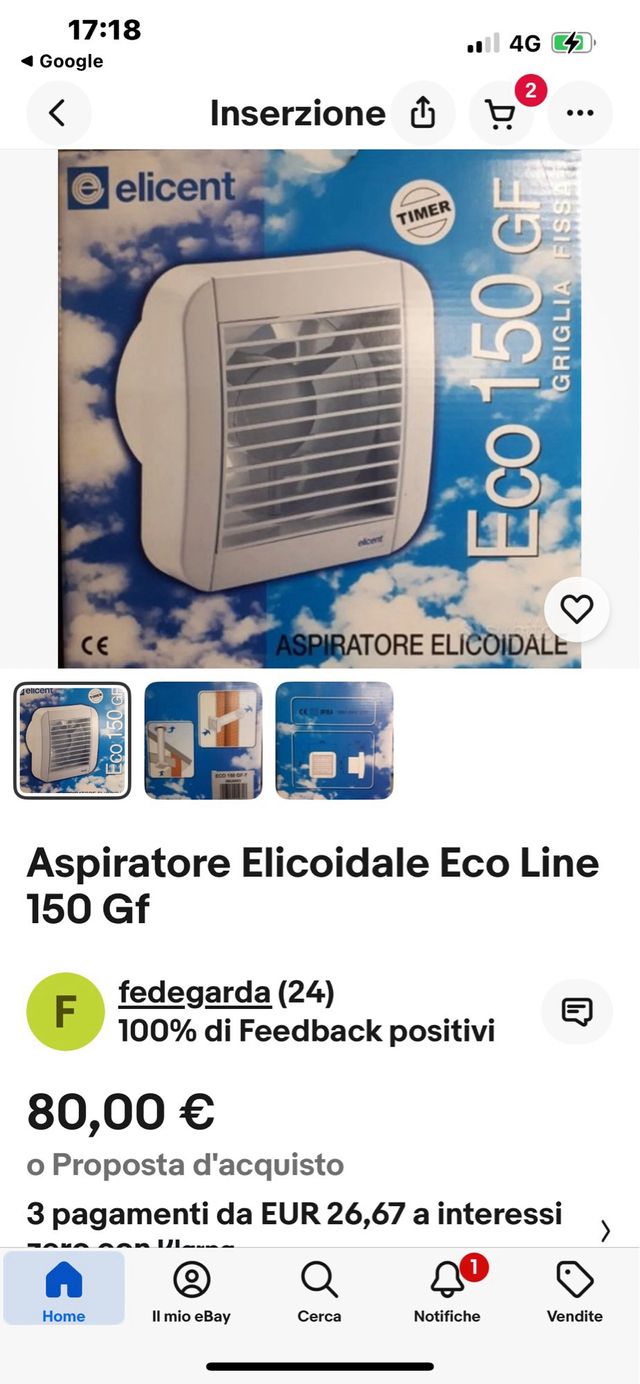 Aspiratore Elicent ECO 150 GF 320m3/h.