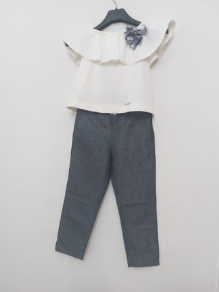 Traje niña fiesta blanco y gris talla 10