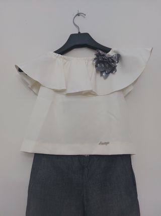 Traje niña fiesta blanco y gris talla 10