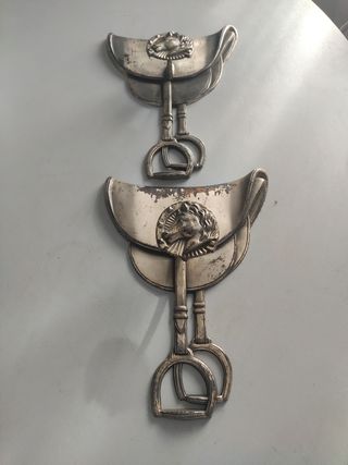 2 Perchas Silla Montar Metal Plateado años 70