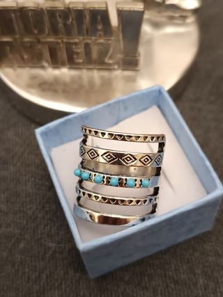 Anillo Bohemio Vintage Plateado Turquesa