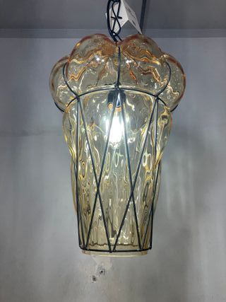 Lampadario "gabbietta" vetro Murano ambra