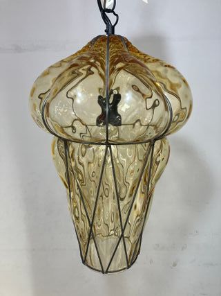 Lampadario "gabbietta" vetro Murano ambra