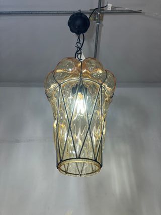 Lampadario "gabbietta" vetro Murano ambra