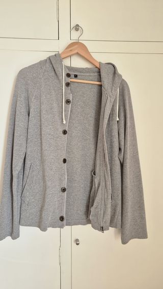 Sudadera Muji Gris con Capucha y Botones