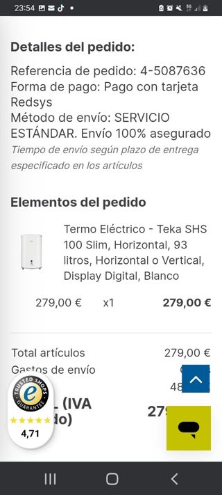 Termo Teka 100 Litros Slim Fondo Reducido, 30cm.