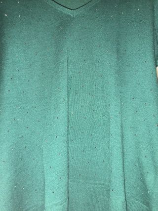 Jersey fino cuello pico mujer verde